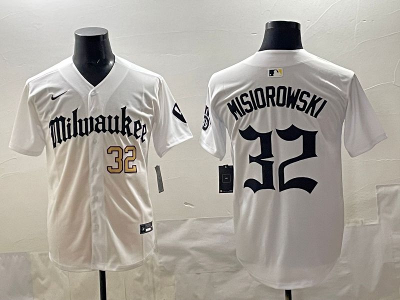 Men 2025 Milwaukee Brewers #32 Misiorowski White Five generations Joint Name Nike MLB Jersey style 05
